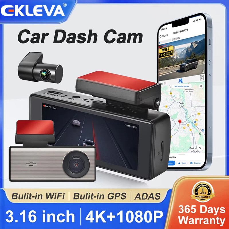 Ekleva 4 inch Camera DVR ô tô 4K & 1080p Đầu ghi video Wifi ADAS tốc độ Dashcam xe hơi Camera hành trình đăng ký siêu nhìn trong đêm