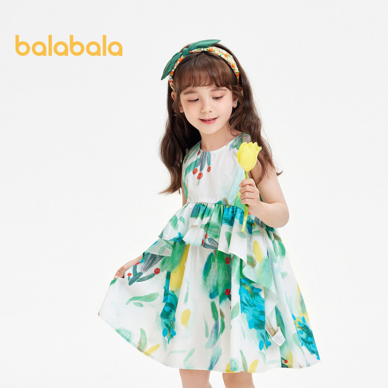Balabala Children's 2024 New Spring And Summer Girls' Dress Printed Irregular Lotus A Line ราคา 507 บาท*ส่งฟรี