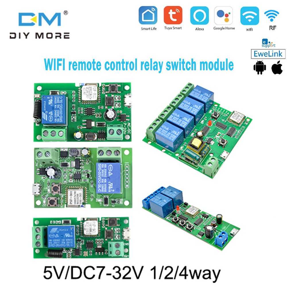  diymore Ban đầu  DC5V 7V-32V 1 2 4 kênh Wifi điều khiển từ xa công tắc Rơle mô-đun hỗ trợ 433Mhz điều khiển từ xa cho EweLink tuya Hệ thống ứng dụng 