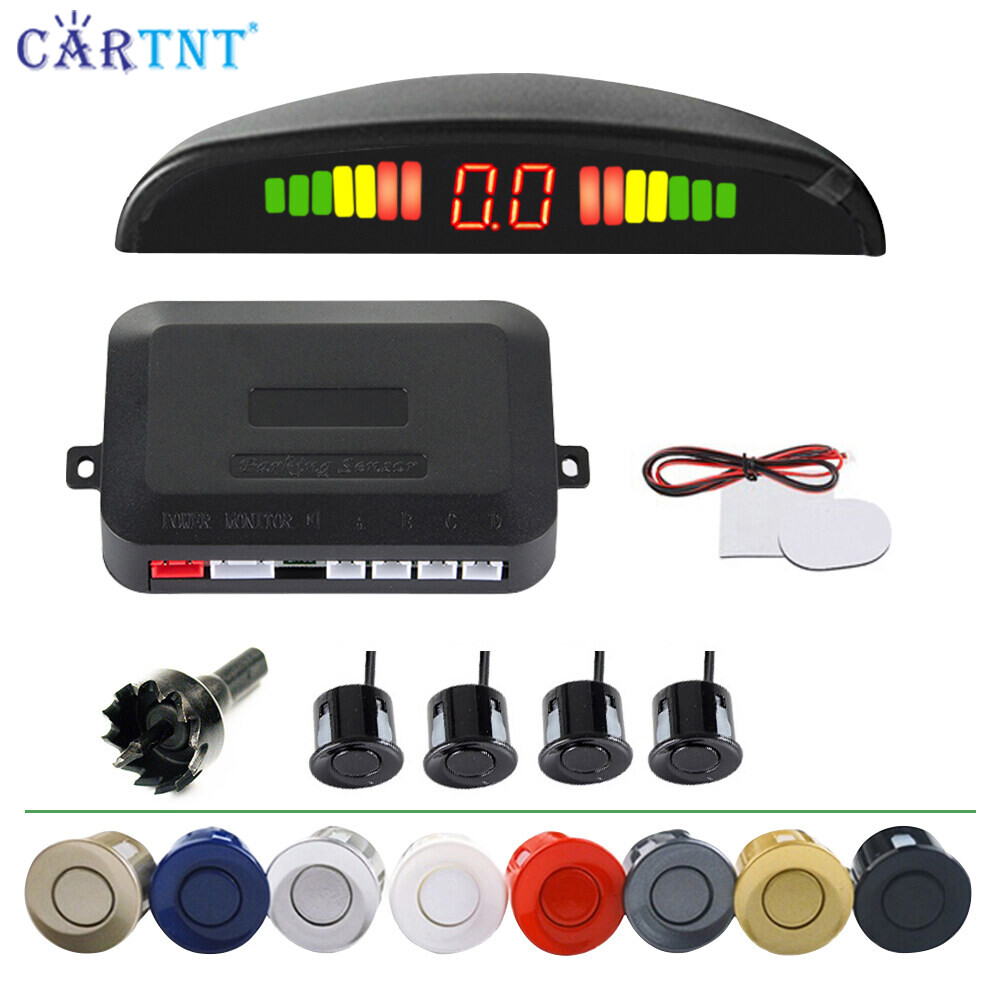CarTnT Bộ Cảm Biến Đỗ Xe LED Cho Xe Hơi Hệ Thống Chỉ Báo Cảnh Báo Âm Thanh Radar Lùi 4 Cảm Biến Chuông Báo Động Âm Thanh Lùi Phía Sau Cho Xe Ô Tô 12V Thông Dụng