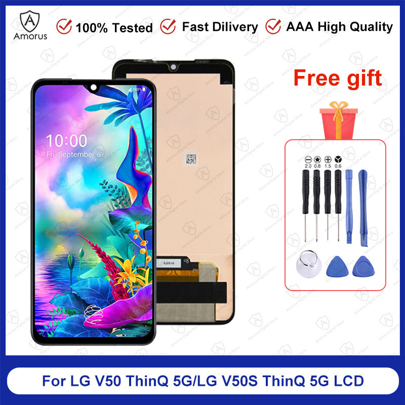 Amorus màn hình lcd amoled chính hãng cho lg v50s v50 v500 thinq lcd v50s thinq 5g lcd lm-v510n v510 màn hình cảm ứng và bộ số hóa linh kiện thay thế + công cụ miễn phí
