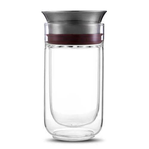 Gambar TRAVEL HIKING TEA FILTER GLASS BOTTLE SET WITH PORTABLE BAG (SILVER AND RED)