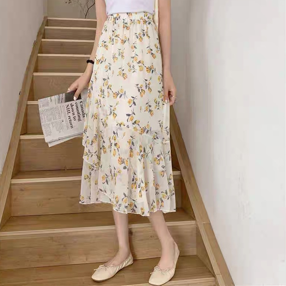 กระโปรงแฟชั่น กระโปรงทรงเอสไตล์เกาหลี Closet Crush กระโปรงยาว ทรงสวย ลายดอกไม้ ใส่ไปคาเฟ่