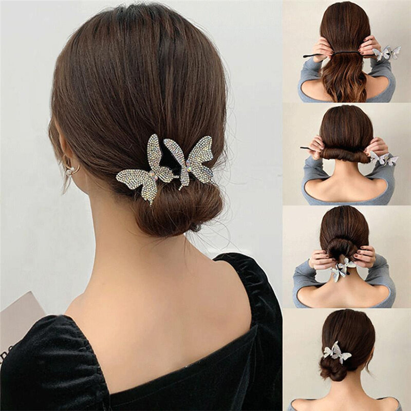 Women Rhinestone Butterfly Hairpin DIY Hair Style Hair Device Braideder  Girls Hair Artifact Lazy Curly Hair Stick Flower Hair Clips | Lazada PH