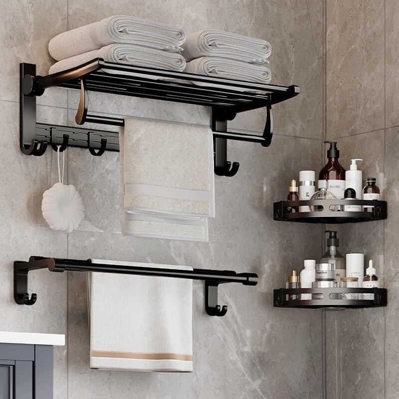 Gambar Space aluminum bathroom towel rack shelf hanging from punching toilet toilet bath towel rack bathroom pendant suits