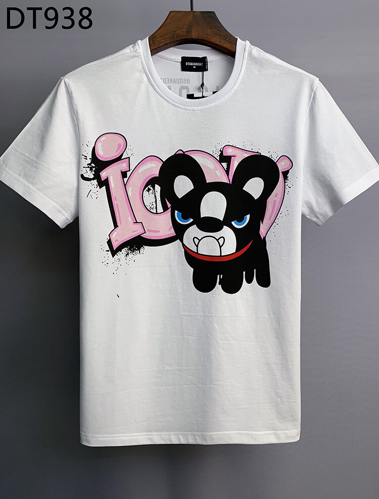  Hợp Thời Trang Áo phông ngắn tay Nam Dsquared2 Sáng Tạo chó hoạt hình Biểu Tượng phong cách thời trang âu mỹ Xu Hướng Bông Áo Sơ Mi 