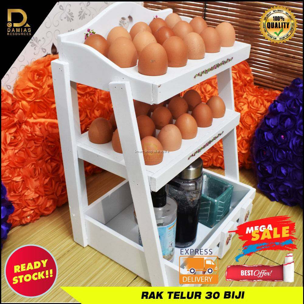 Gambar PROMOSI Rak Telur Egg D laila Bunga Kayu Tidak Mudah Patah Vantage White Exclusive (30 Biji Telur) Hiasan Dapur wooden
