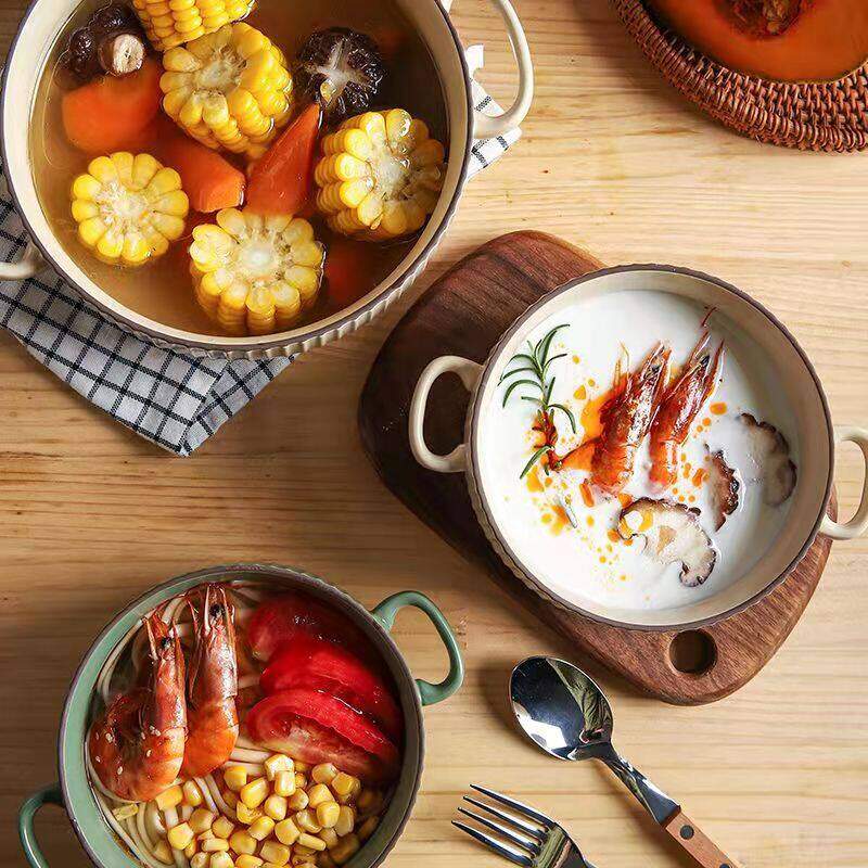 Gambar ?Ready Stock?Nordic Creative Personality Big Bowl Big Soup Bowl Household Double Ear Soup Basin Noodles Bowl Large and Small Ramen Bowl Ceramics