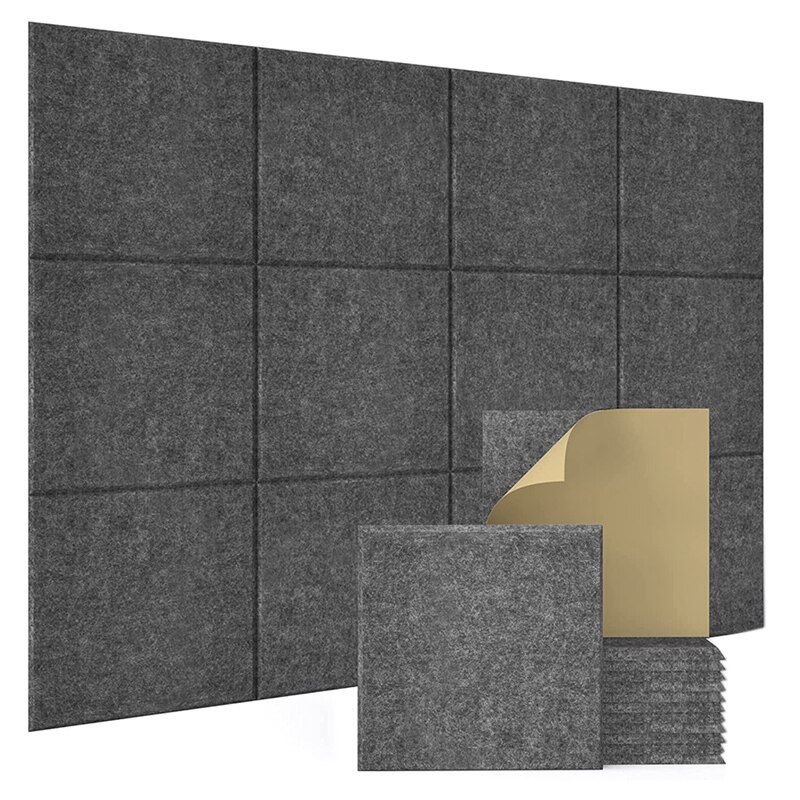 NeatoTek 12 Pack Acoustic Absorption Panel 12 x 12 x 0.4 NRC Sound Proof Padding for Echo Bass Isolation Grey Color Beveled Edge Tiles for Wall Decoration and Acoustic Treatment 