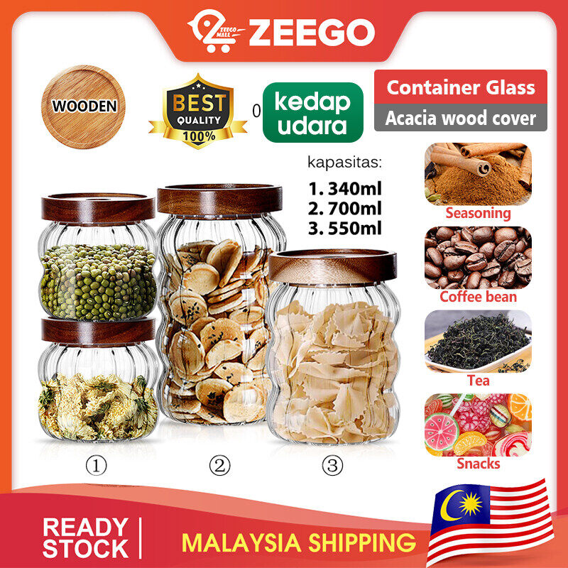 Gambar ZEEGO Food Jar Cookie Snack Tea Caddy Glass Jar With Lid Glass Bottle Container Food Storage  Portable Non slip