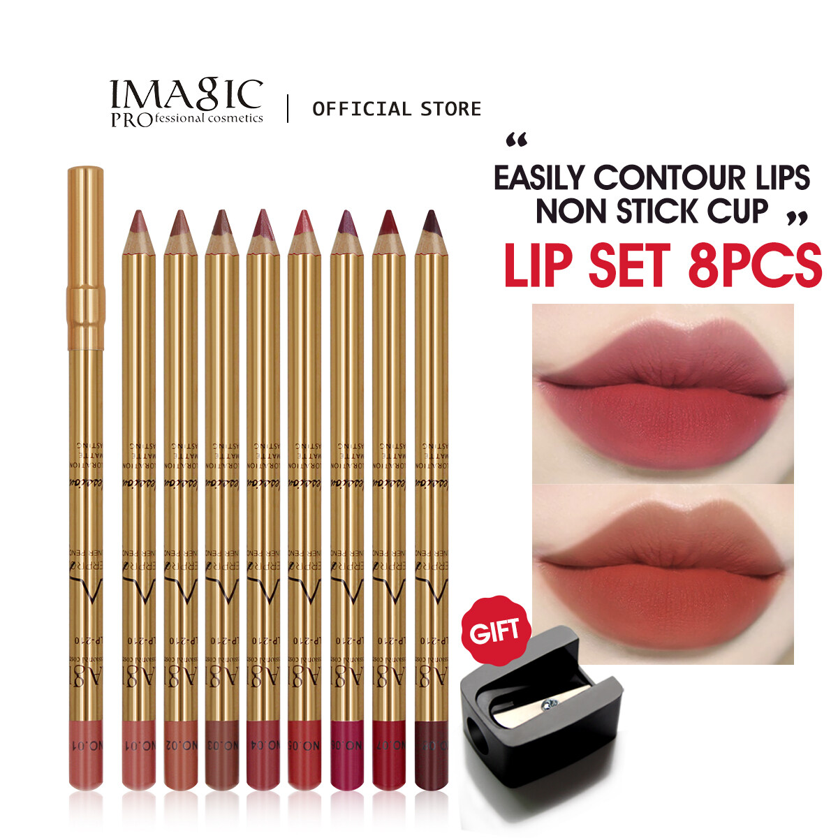 IMAGIC Chì Kẻ Viền Môi Đa Năng Chuyên Nghiệp 8 Màu Gửi Bút Chì Gọt Chì Mỹ Phẩm Môi Dài Mịn Không Thấm Nước