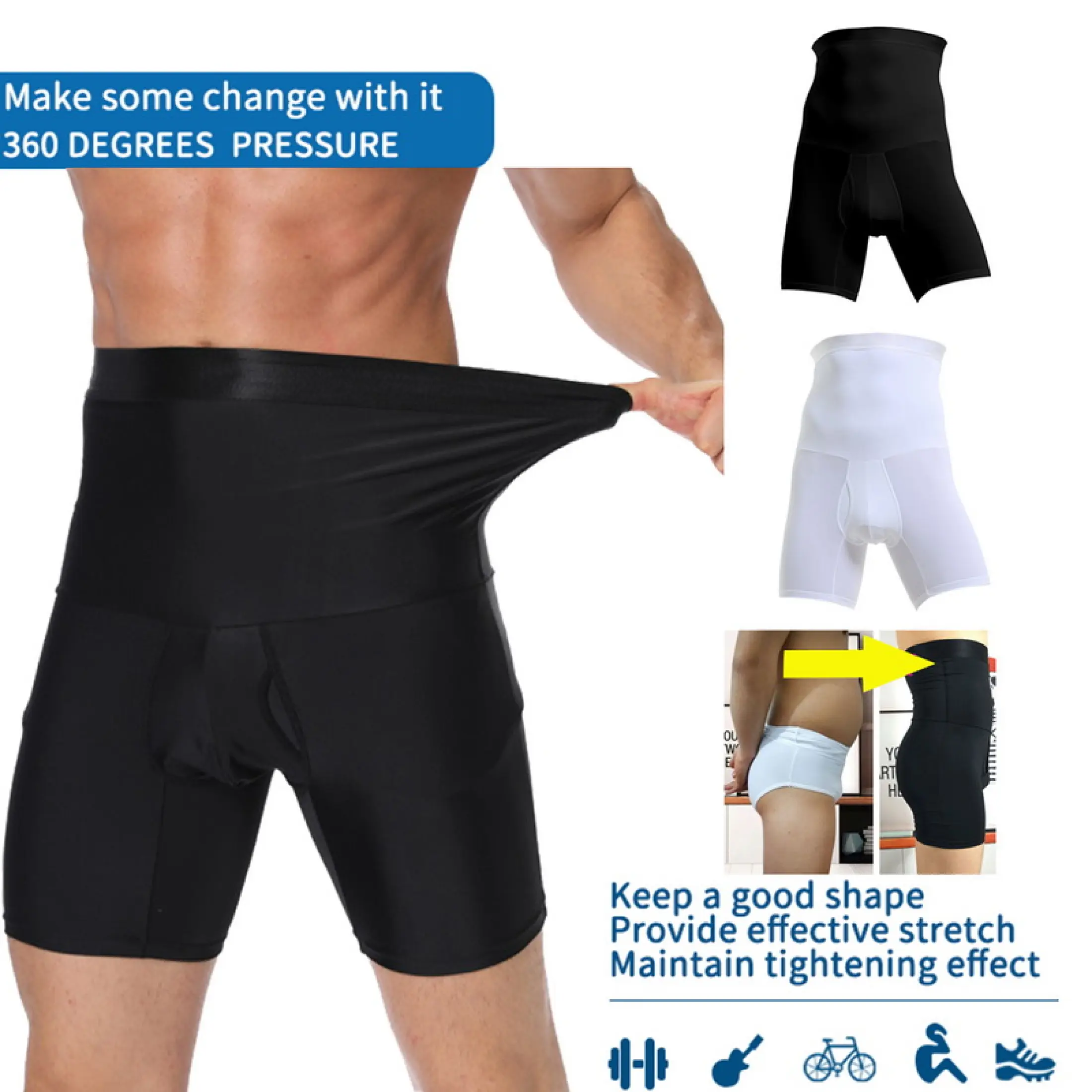 Men Compression High Waisted Slim Shorts Body Contour Shaper Girdle Pants 2020