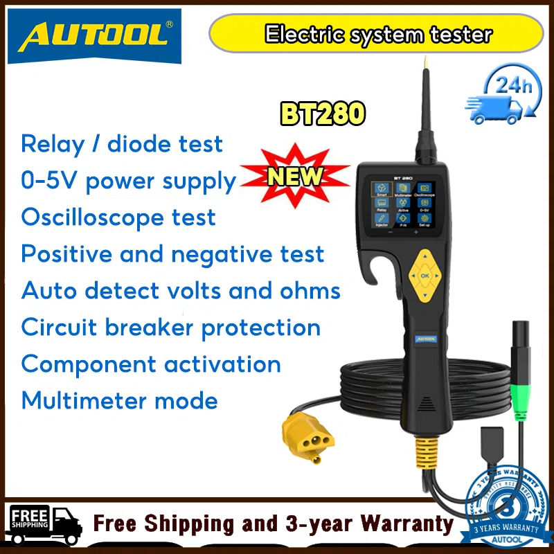 AUTOOL BT280 Car Power Circuit Probe Kit 9v-30V Automotive Circuit Tester Electrical System Tool AC DC Digital Voltage Resistance Short Finder,Relay Fuse Tester,Digital Voltage Tester, Multimeter 0-5V Power Supply ราคา 3,599 บาท*ส่งฟรี