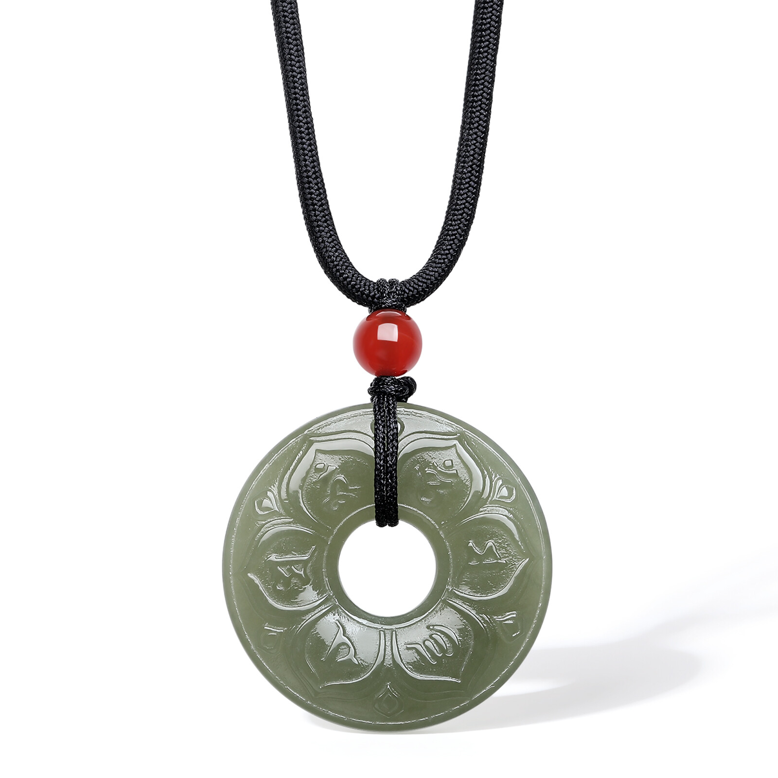 ZHOU LIU FU 周六福 Healing Jade Pendant Necklace Peace Buckle Pendant Natural Green Jade Agate Round Pendant Adjustable Black Braided Necklace for Women Men 65-75cm Y0414121 ราคา 3,913 บาท*ส่งฟรี