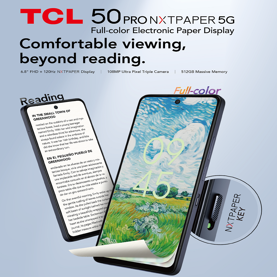 TCL 50 PRO NXTPAPER 5G Smart Mobile Phone Paperwhite eReader 108MP Camera 6.8inch hole-punch display Moon Gray ราคา 18,330 บาท*ส่งฟรี