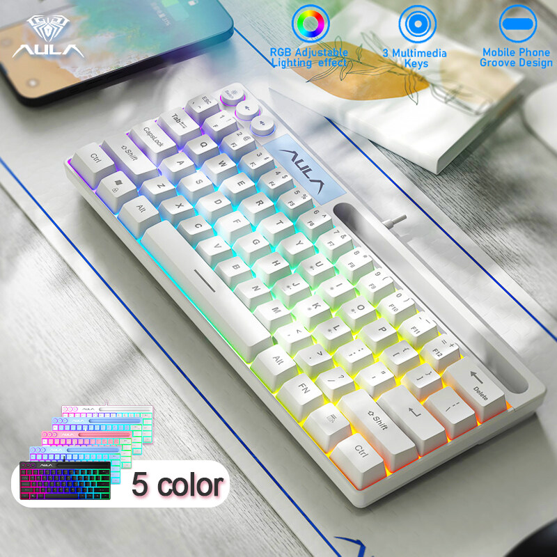 AULA Bàn Phím Cơ Chơi Game RGB Có Dây 61 Phím F3061, Giao Diện USB Để Kết Nối Máy Tính/Máy Tính Xách Tay, Thiết Kế Tiết Kiệm Không Gian Rãnh Điện Thoại Di Động