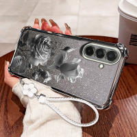 เคสโทรศัพท์ชุดดอกไม้ YBD สำหรับ Samsung Galaxy A17 M56 A56 A36 A26 A16 A13 A05S F14 A14 A15 A35 A34 A54 A55 A25 5G สีชมพูประกายชมพูใหม่ริมทะเล