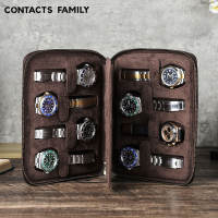 Genuine Leather Watch Case Portable 2/4/6/8 Slot Display Box Storage Watch Organizer Card Holder Zipper Casket Vintage Traveling Bag