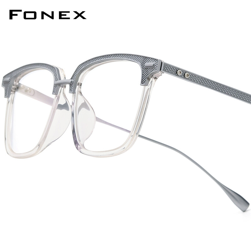  FONEX Acetate Titanium Glasses Frame Men Brand Design Retro Vintage Eyeglasses Women Full-Rim Oversize Square Spectacles Japaness Korean Myopia Optical Prescription Eyewear DRX2085 