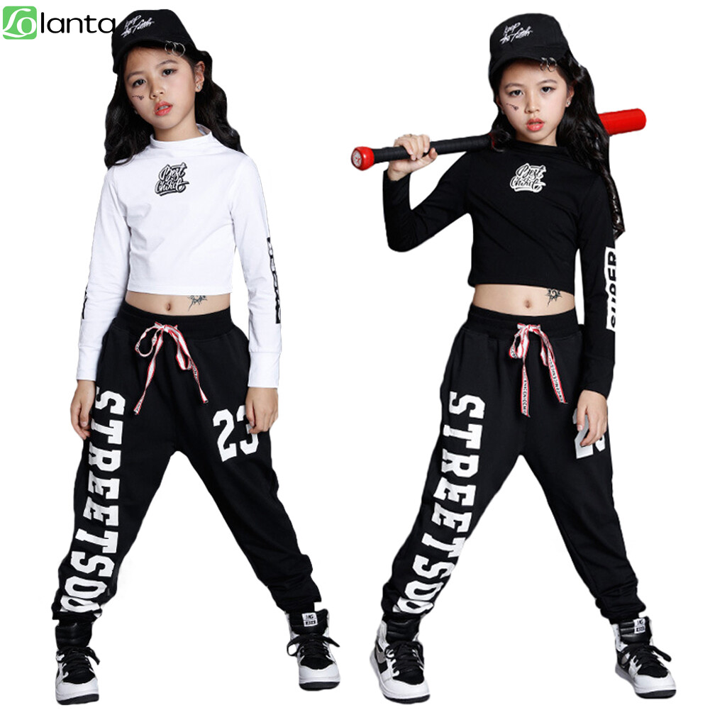 LOlanta Trẻ Em Cô Gái Hip Hop Trang Phục điệu nhảy đường phố biểu diễn sân khấu in chữ cái Top Quần