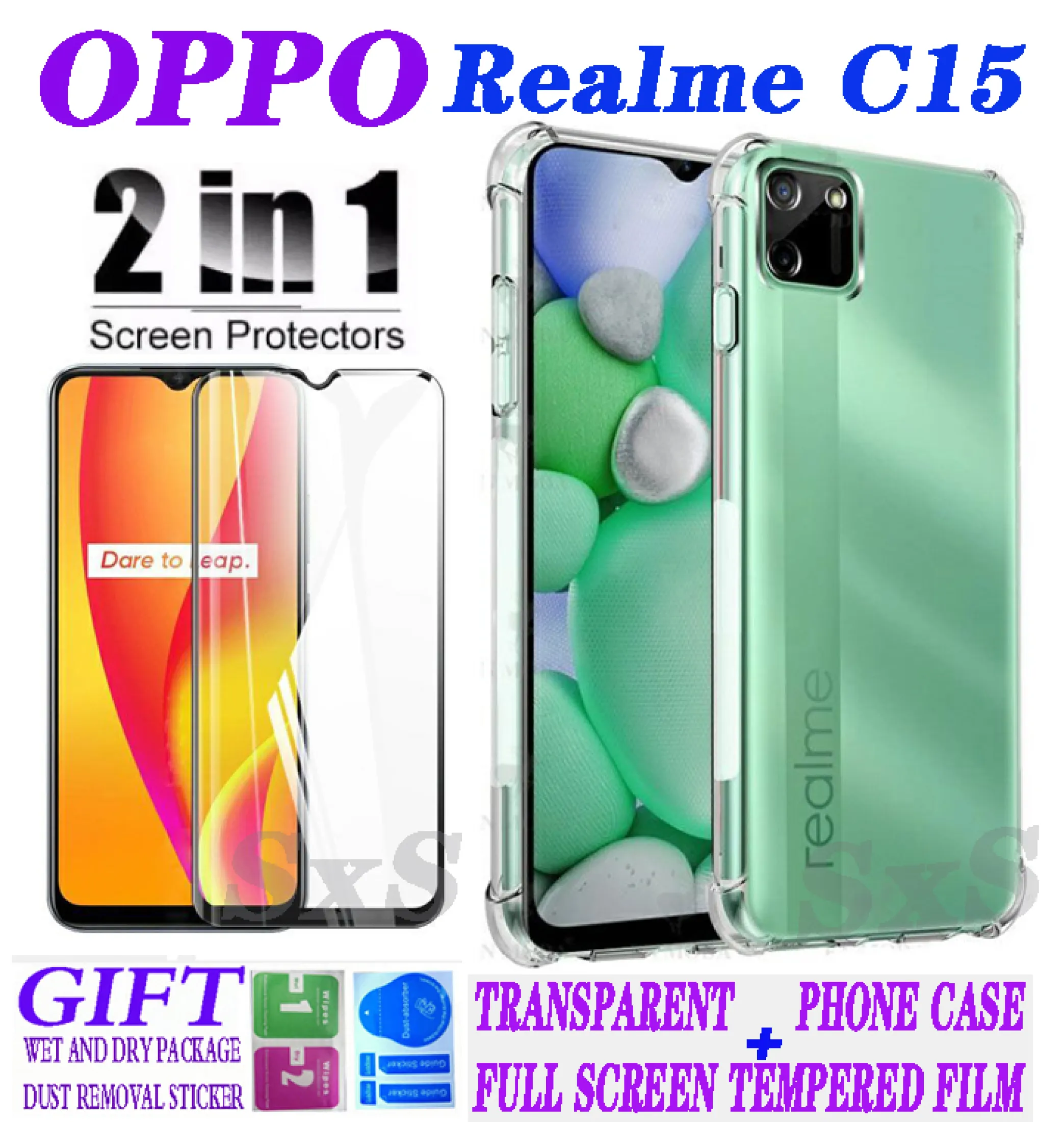 2in1 Suitable For Oppo Realme C15 Realme C17 Realme C12 Realme C11 Realme C3 Realme C1 Realme C2 Realme5 5i 6i 5s Realme7 Realme6 Realmex7 Realme Xt 1 5mm Thick Four Corner Drop Proof Transparent Mobile Phone Case