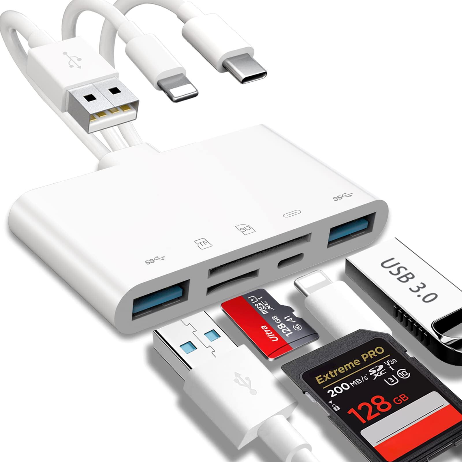 Thiết bị 5 trong 1 đầu đọc thẻ nhớ, usb bộ chuyển đổi otg & đầu đọc thẻ sd cho iphone/ipad, usb c và usb a với micro sd & sd khe đựng thẻ, hỗ trợ sd/ micro sd /sdhc/ sdxc/ mmc