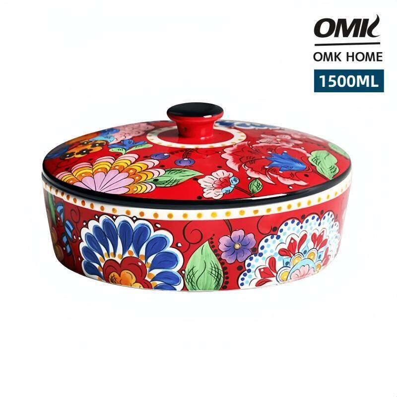 OMK Natalia red Ceramic 1500ML Serving Bowls with Lid Fruit salad bowl