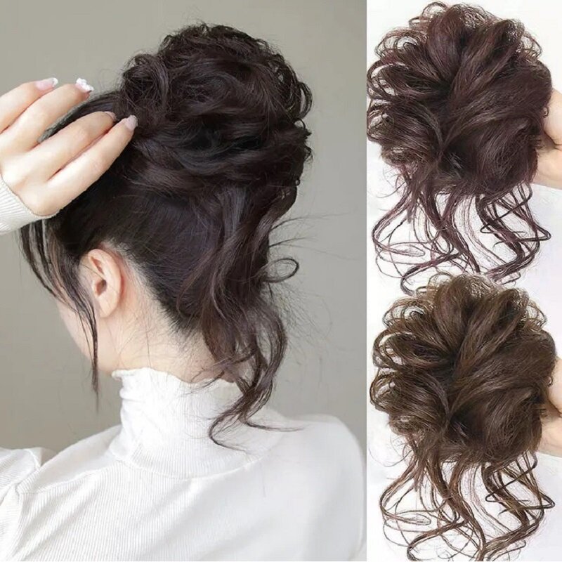 Tóc giả búi tóc hình bánh Donut Băng đô co giãn tổng hợp tóc búi tóc lộn xộn cho phụ nữ