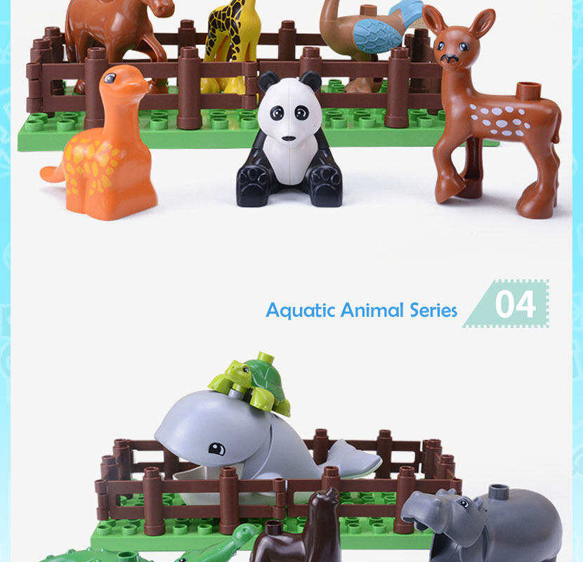Animal Blocks Compatible Duplo Big Building Blocks for Kids Bricks with  Base Plate Fence Zoo Crocodile Dinosaur Figures Toys | Lazada