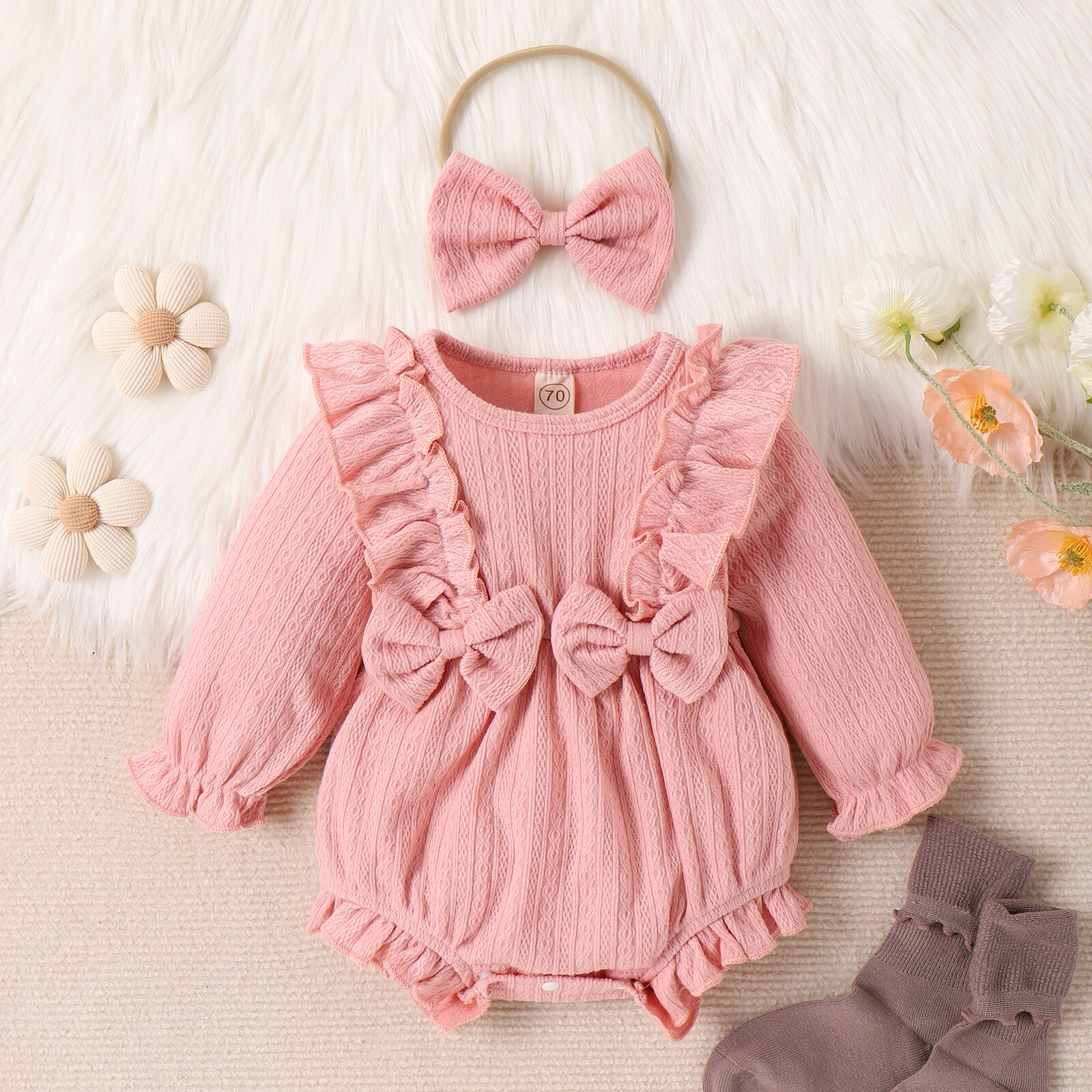 【Forever CY Baby】bộ Áo Liền Quần Cotton & Vải Lanh Cho Bé Gái Sơ Sinh Mùa Thu Mùa Xuân Quần Áo Trang Phục Băng Đô Ren Có Cúc Dài Tay