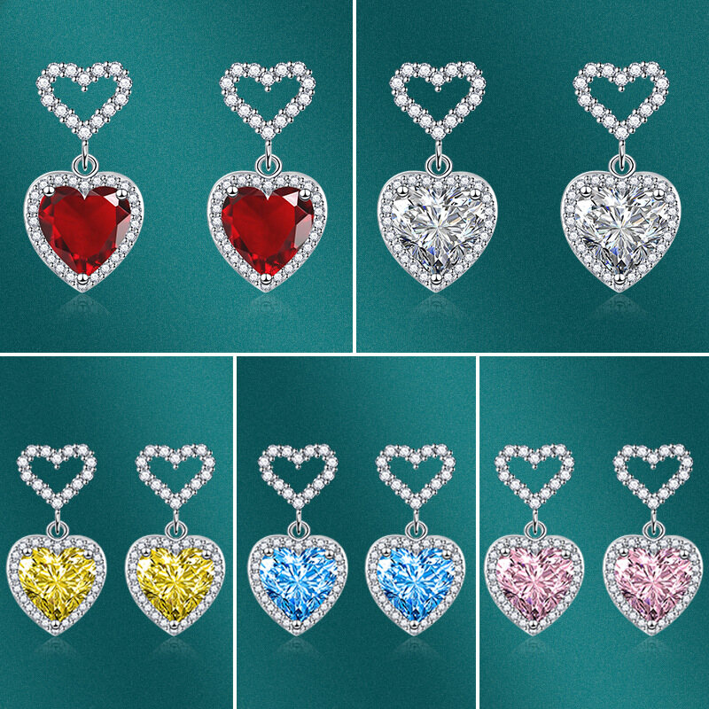 Lủng lẳng đá quý hình trái tim khuyên tai bạc sterling trang sức đá quý bông tai thả