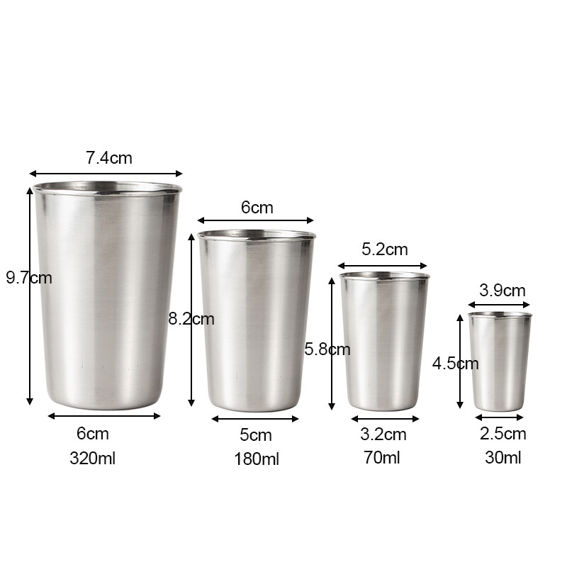 4 X Modern Stainless Steel Cups Mug Coffee Beer Cup Tumbler Kitchen