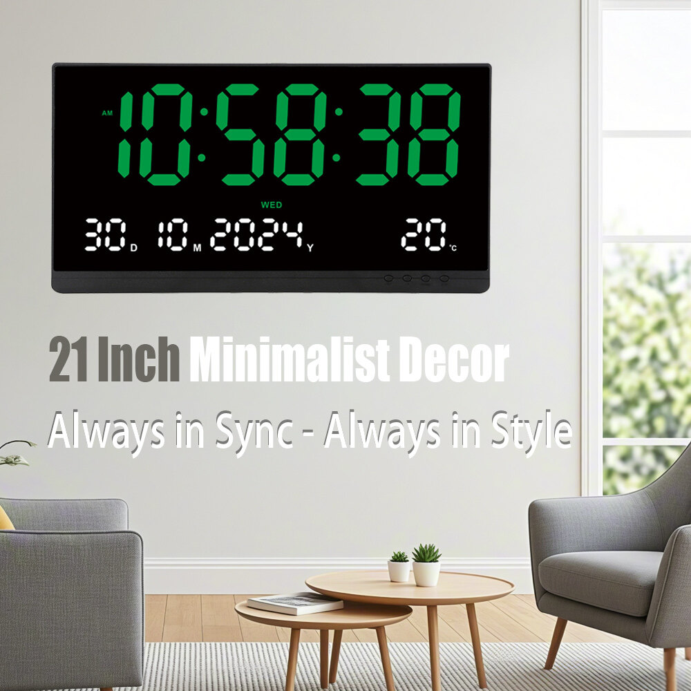 Đồng hồ treo tường kỹ thuật số hiện đại 21 inch LED với lịch vạn niên HD màn hình lớn cho phòng khách thiết kế kiểu dáng đẹp dễ đọc 