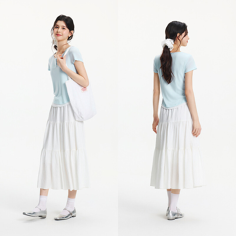 Semir Short Sleeve T-Shirt Women Short Length Pullover Chic Casual 2025 Summer New Summer Holiday Two Piece Fitted Clothing Minimalist ราคา 1,306 บาท*ส่งฟรี