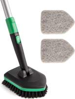 BOOMJOY Tub Tile Scrubber Brush 2 in 1 Cleaning Brush 58.2″ Adjustable Telescopic Pole Stiff Bristles Scouring Pads Cleaning Tools