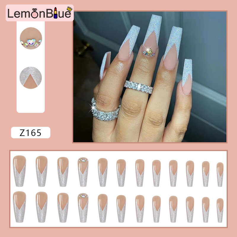Gambar LemonBlue Fake Nail Patch Long Short Paragraph Ballet Nails Purple Clouds Finished Nail Piece 24PCS Glue Type Best Gifts