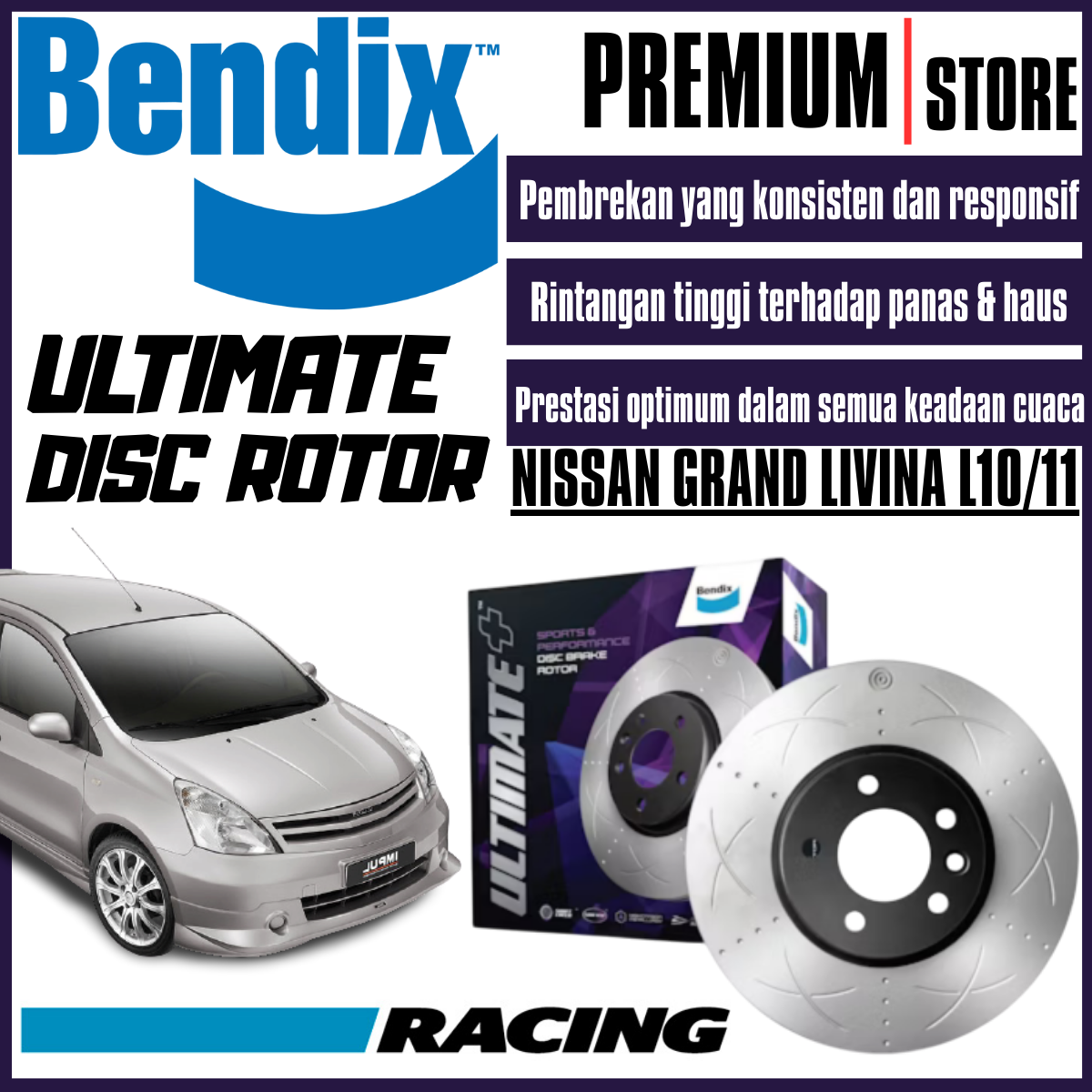Original Bendix Ultimate+ Front Set Disc Rotor - Nissan Grand Livina L10/11 BR2328 ULT+ - Jenama bendix Harga 415 Ringgit*Penghantaran Percuma