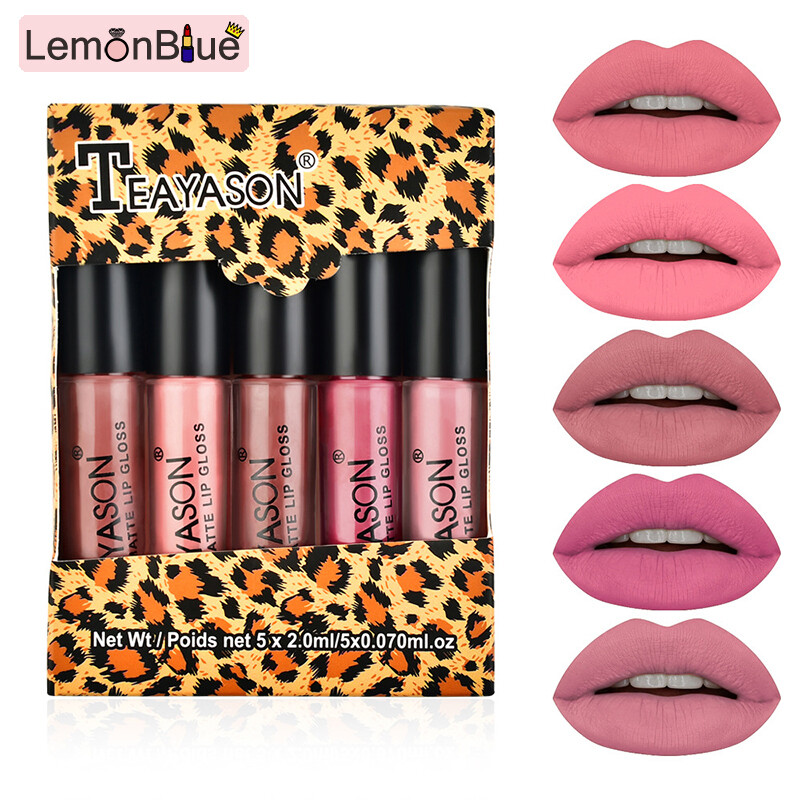 Gambar LemonBlue 5pcs set Matte Lipstick Set Velvet Lip Glaze Color Charm Lasting Non fading Lip Lip glaze Lip Makeup Matte Velvet Lip Glaze Color Charm Lasting Non fading