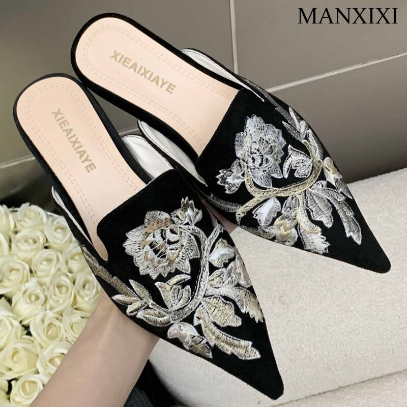 MANXIXI Women Fashion Loafers Slippers Beautiful Flowers Flat Mules Sandals (Size 35-39) ราคา 558 บาท*ส่งฟรี
