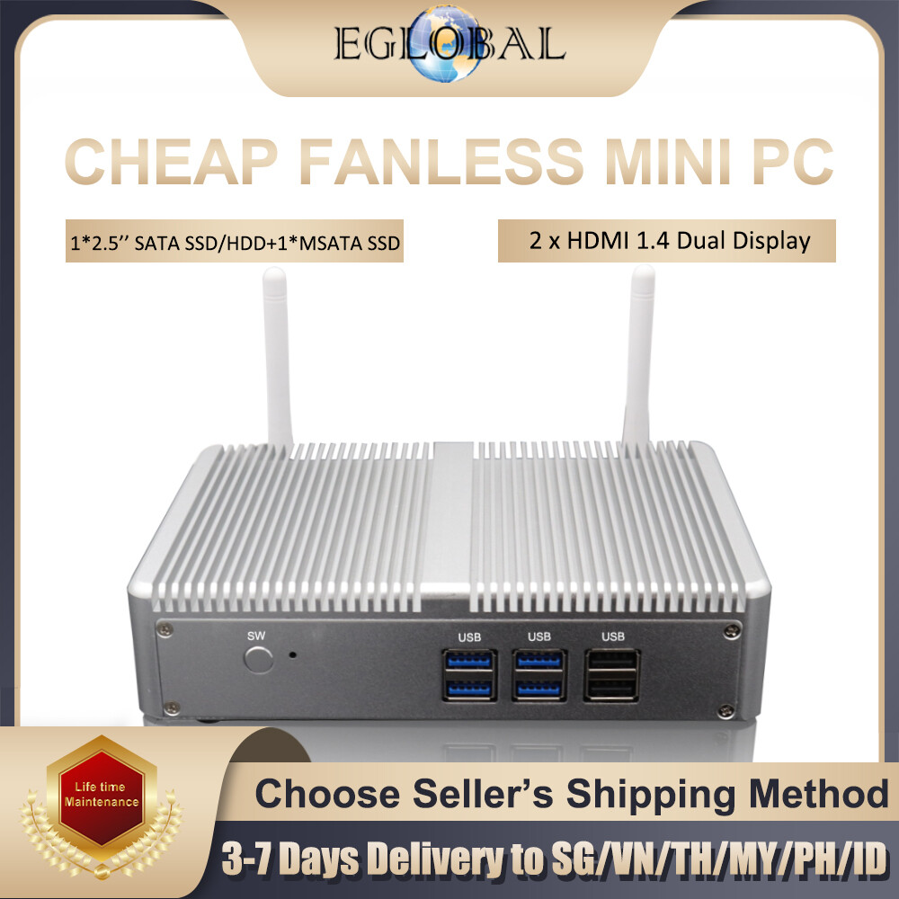 Eglobal Cheapest Fanless Mini PC Intel Pentium Processor N3700 Support Wake-On-LAN 2LAN 2HDMI Max 2.4GHz Mini Computer Desktop Mini Laptop Mini CPU ราคา 6,498 บาท*ส่งฟรี