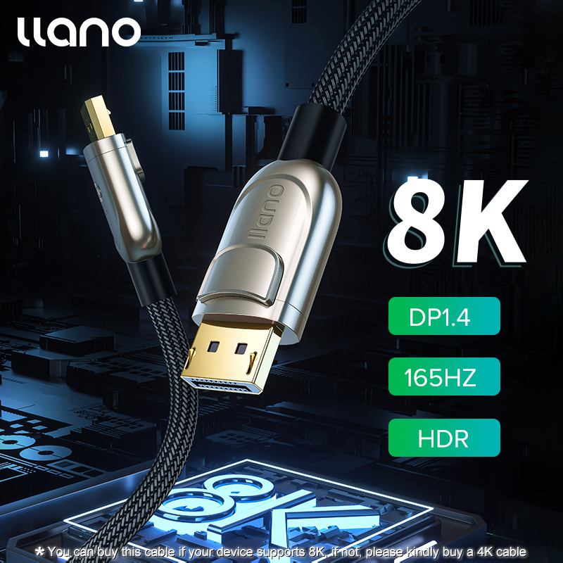 Llano Cáp DisplayPort 1.4 Cáp DP Sang DP 8K 4K 2K HDR 165Hz 144 HZ 60Hz Bộ Chuyển Đổi DP 32.4Gbps Tốc Độ Cao Cho PC Máy Tính Xách Tay Màn Hình Chơi Game TV Video Máy Tính