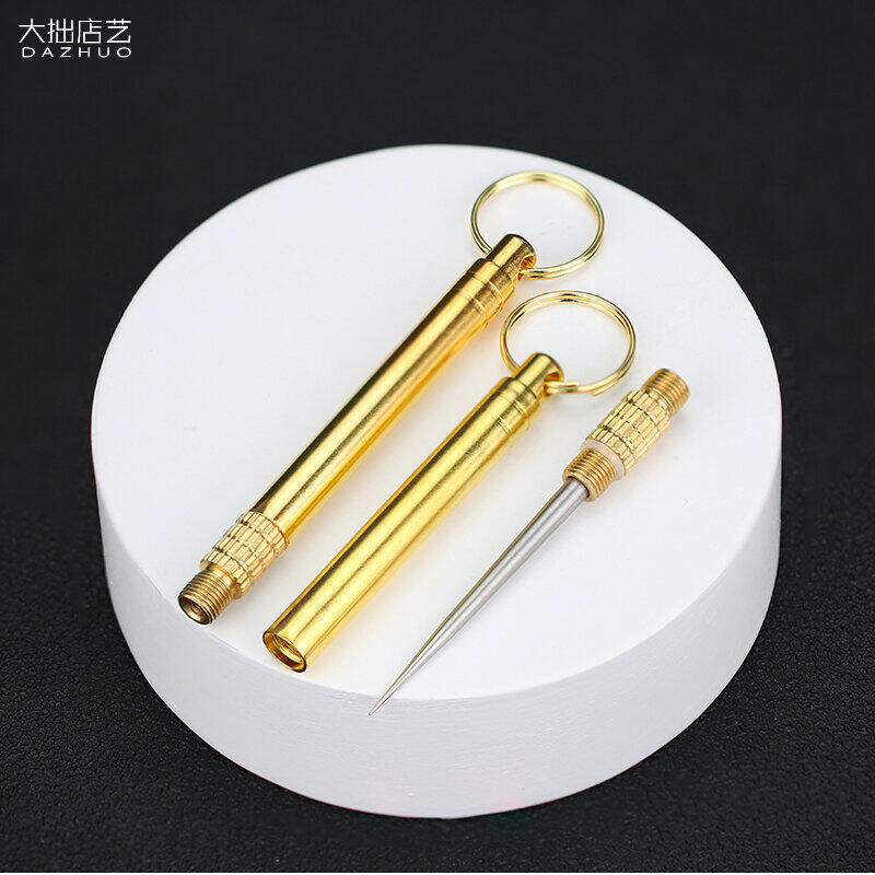 Kim Loại Đồng Nguyên Chất Ốc Vít Nhất Thể Sáng Tạo Tăm Xỉa Răng Xách Tay Móc Chìa Khóa Móc Treo Đa Chức Năng Dĩa Ăn Trái Cây