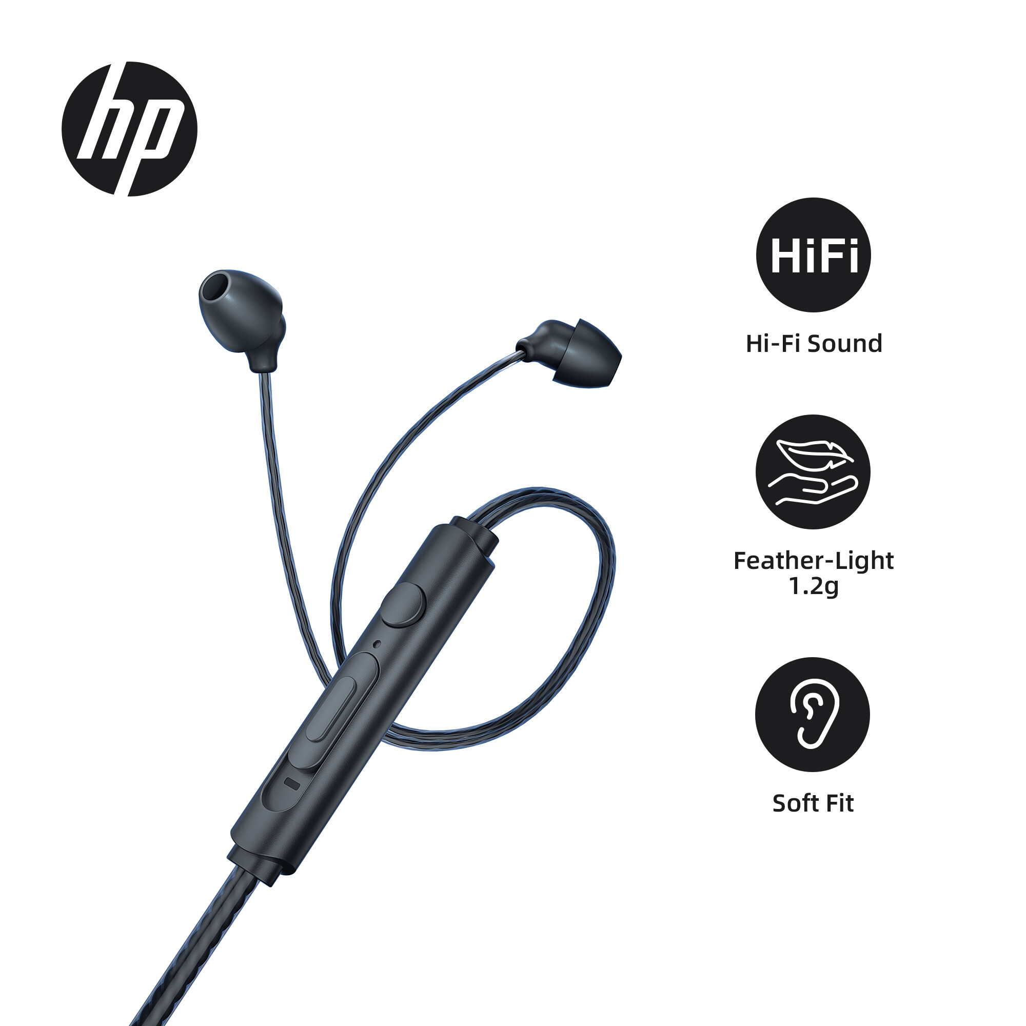 HP Wired In-Ear Headphones - 6mm Driver Featherlight 1.2g Soft Noise-Isolating for Sleeping/Music DHH-1125/DHH-1125C ราคา 232 บาท*ส่งฟรี