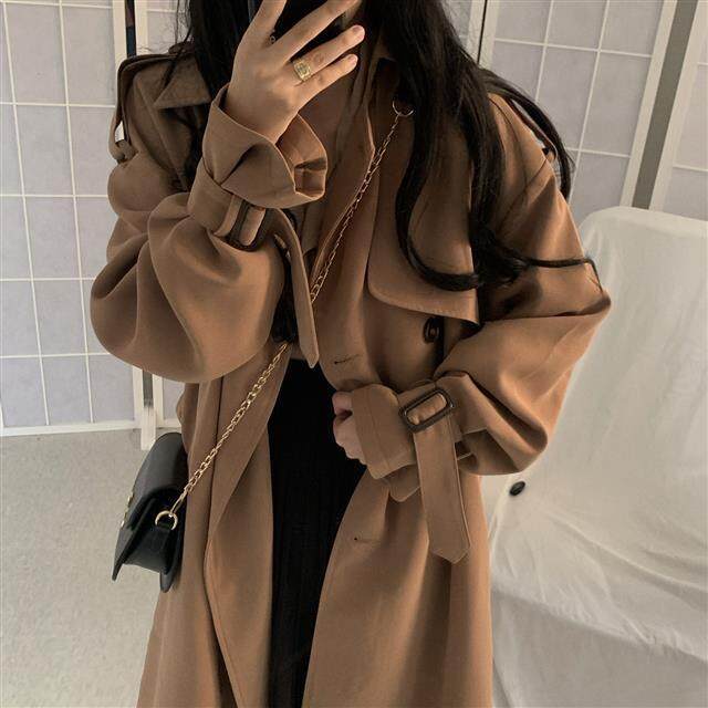 Windbreaker women's spring and autumn new 2021 Korean version mid-length small British style autumn and winter Hong Kong style over-the-knee coat