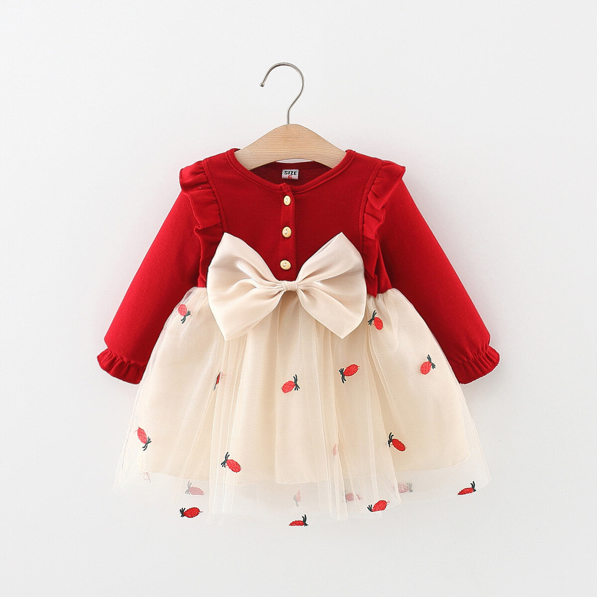 Babyhug Knee Length Frilled Cotton Skirt Star Print With Bow Applique - Yellow main image 1