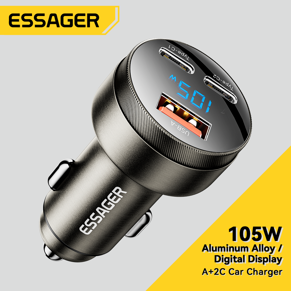 Essager 105W 2C + A sạc điện dùng trên xe hơi loại USB C Pd điện thoại sạc nhanh sạc nhanh Cho Iphon