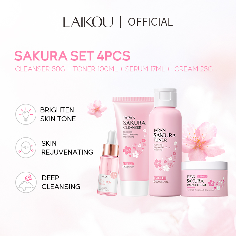 Laikou kem dưỡng da mặt sakura serum làm trắng niacinamide 4 sản phẩm trẻ hóa da