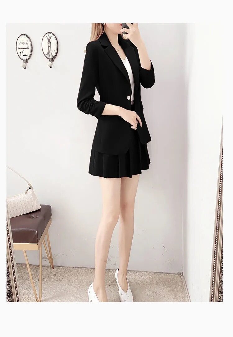 áo Blazer Công Sở/Trang Trọng Cho Nữ Bộ Cỡ Lỡn Bộ Đồ Rộng Áo Khoác Blazer Thường Ngày Cho Nữ + Chân Váy Ngắn