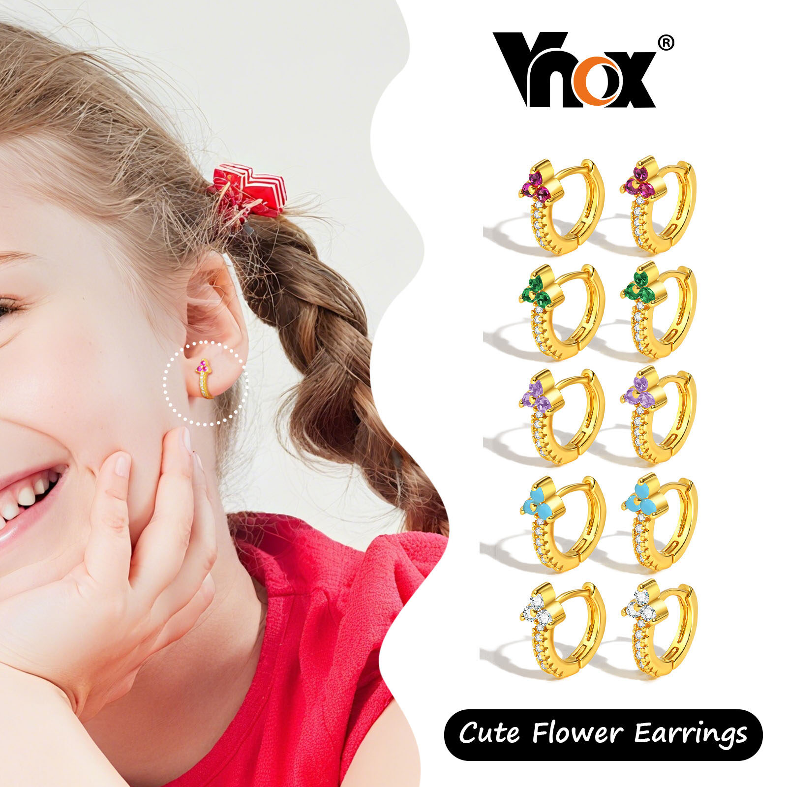  Vnox dễ thương bông tai nụ hình hoa cho phụ nữ cô gái tuổi teen lấp lánh Birthstone tôn tạo Hoops cho phụ nữ trang sức thời trang món quà cho mẹ con gái 