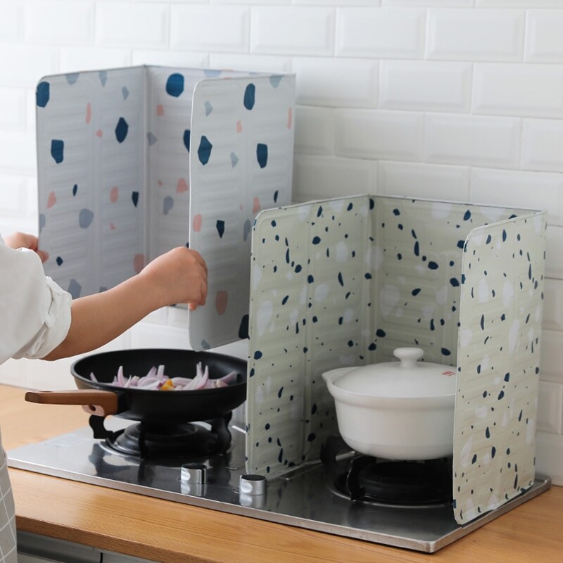 Gambar Aluminum Oil Splash Protection Screen Foldable Gas Stove Baffle Plate Kitchen Frying Pan For Cooking Splatter Shield Accessories
